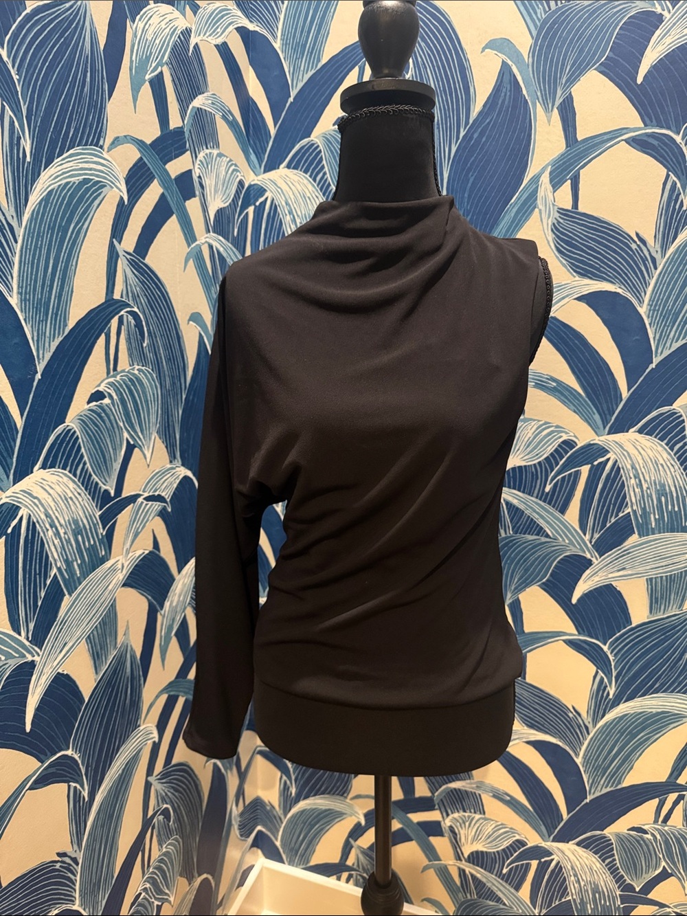Zara Black One-Shoulder Draped Long-Sleeve Top